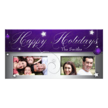 Purple Christmas Bulb Happy Holidays Photo Card