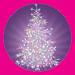Purple Christmas Tree Round Stickers
