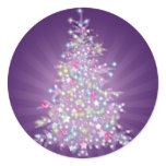 Purple Christmas Tree Round Stickers