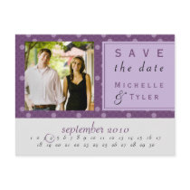 Purple Circle Save the Date Card postcards by darmanddesigns Purple Circle Save the Date Card postcards