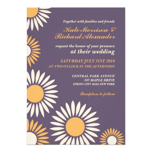 Purple Classic Retro Sunflower Wedding Invitation