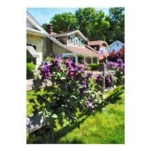 Purple Clematis on Rustic Fence Personalized Announcements
