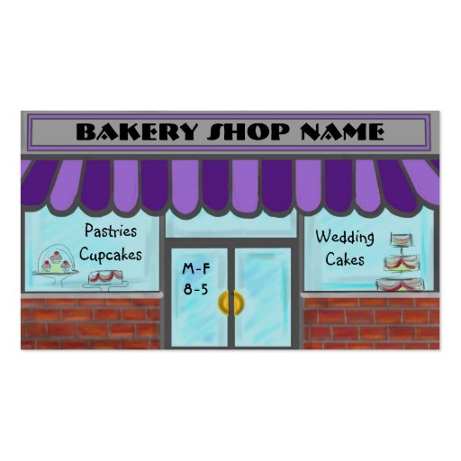 Purple completely customizable bakery shop cards business cards (front side)