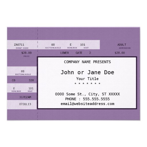 purple concert ticket invitation