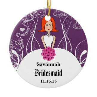 Purple & Coral Wedding Red Hair Bridesmaid ornament