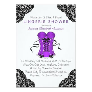 Purple Corset & Black Lace Lingerie Shower 5x7 Paper Invitation Card