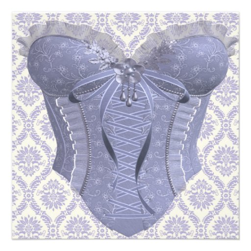 Purple Corset Damask Bridal Shower Custom Announcements
