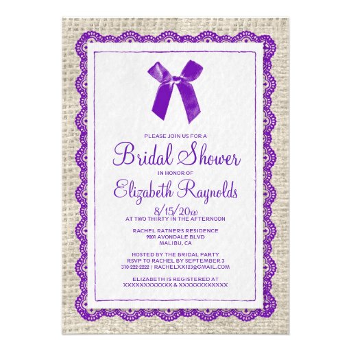 Purple Country Burlap Bridal Shower Invitations