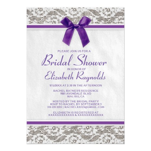 Purple Country Lace Bridal Shower Invitations