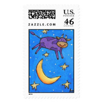 Purple Cow Jumped Over the Moon - postage stamp