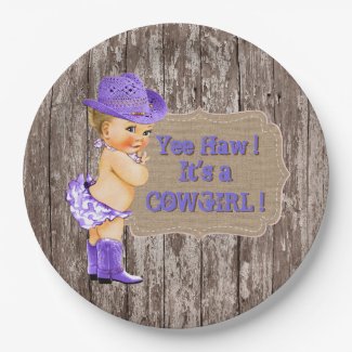 Purple Cowgirl Baby Shower Paper Plate