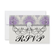 purple cream and gray royale damask invitation