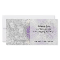 purple cream and gray royale damask custom photo card
