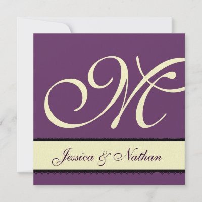 Purple Cream Black Monogram Wedding Invitation by JaclinArt