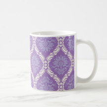 purple cream damask pattern coffee mugs