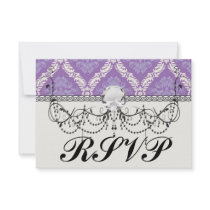 purple cream damask pattern personalized announcements