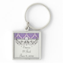 purple cream damask pattern keychain