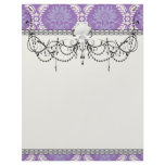 purple cream damask pattern personalized letterhead