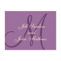 Purple Cream Monogram Names Save the Date Cards Post Card