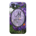 Purple Crocus Flower Monogram Case For iPhone 4