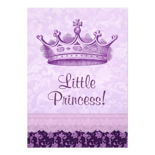 Purple Crown and  Lace Princess Girl Baby Shower Announcement