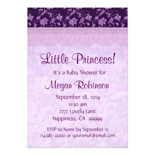 Purple Crown and  Lace Princess Girl Baby Shower Announcement