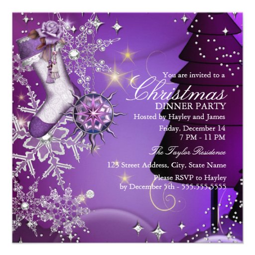 Purple Crystal Snowflake Christmas Dinner Party 4 Announcements