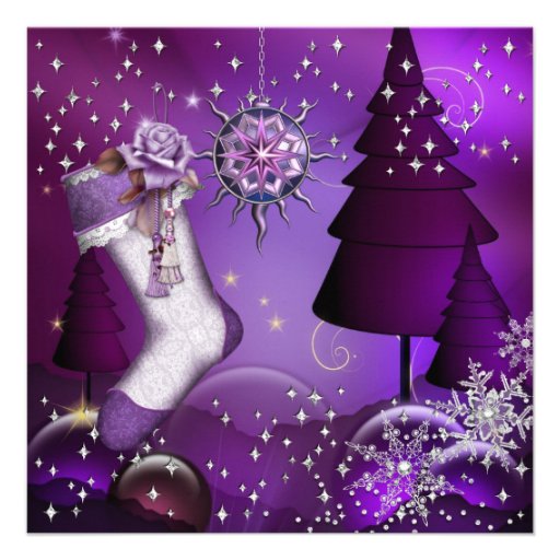 Purple Crystal Snowflake Christmas Dinner Party 4 Announcements