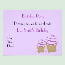 Purple Cupcake Birthday Party Invitation invitations