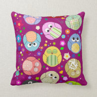 Purple Cushion with Cute Owls and Flowers Pillow