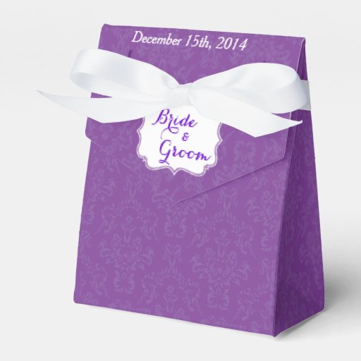 Purple Custom Damask Wedding Favor Bag Favor Box Zazzle