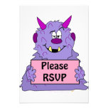 Purple Cute Monster Funny RSVP Cards Template Personalized Invitations