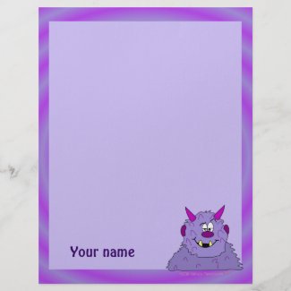 Purple Cute Monster Personalized Kids Stationery zazzle_letterhead