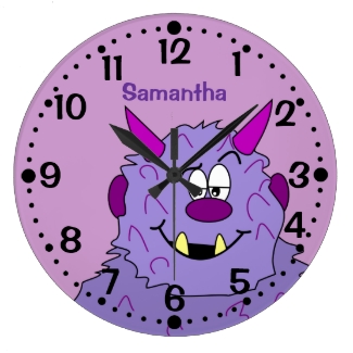 Purple Cute Monster Personalized Kids Wall Clock