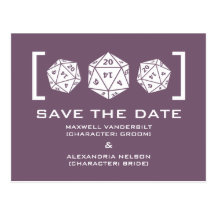 Purple D20 Dice Gamer Save the Date Postcard