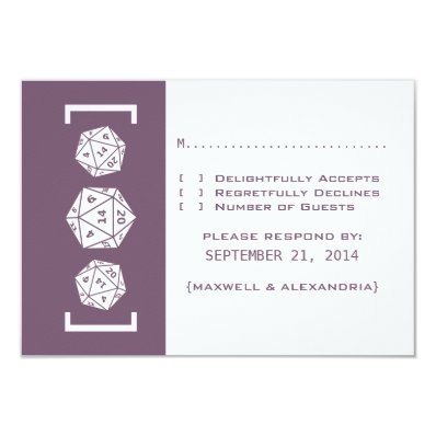 Purple D20 Dice Gamer Wedding Response Card