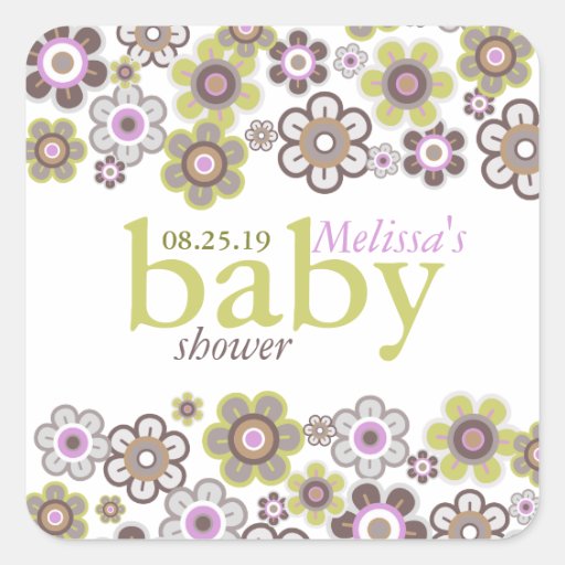 Purple Daisies Flowers Blooms Baby Shower Gift Tag Stickers