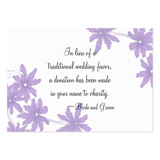 Purple Daisies Wedding Charity Favor Card Business Cards (front side)