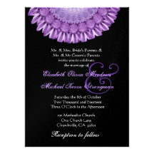Purple Daisy and Pom Pom Wreath Wedding LARGE Custom Invite