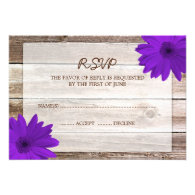 Purple Daisy Barn Wood Wedding RSVP Response Card