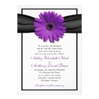 Purple Daisy Black Ribbon Wedding Invitation