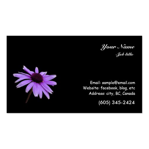 purple daisy flower in black background business cards