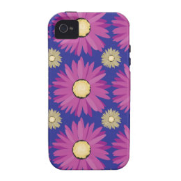 Purple Daisy Flower on Blue Floral Pattern iPhone 4 Case