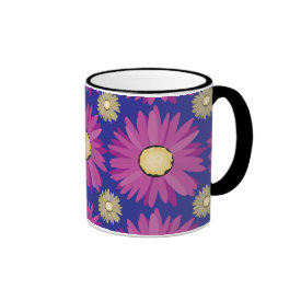 Purple Daisy Flower on Blue Floral Pattern Coffee Mug