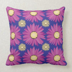 Purple Daisy Flower on Blue Floral Pattern Pillow