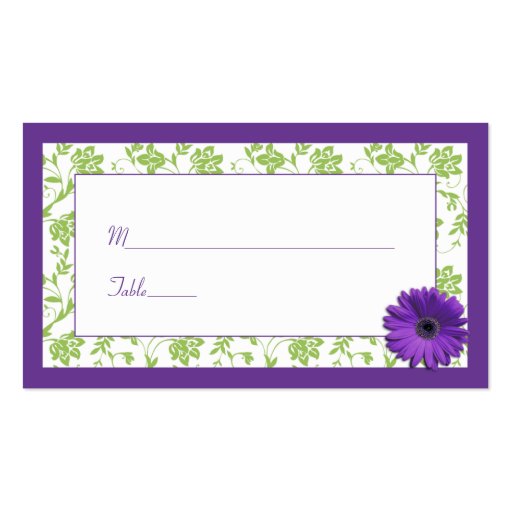 Purple Daisy Green Damask Wedding Place Cards Business Cards (front side)