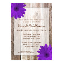 Purple Daisy Rustic Barn Wood Bridal Shower Invitation