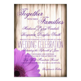 Purple Daisy Rustic Country Wood Wedding Invites 4.5