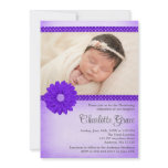 Purple Daisy Sparkle Photo Baptism Christening Custom Invitations
