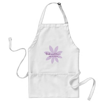Customize the cute Purple Daisy Wedding Apron with the personal names of the